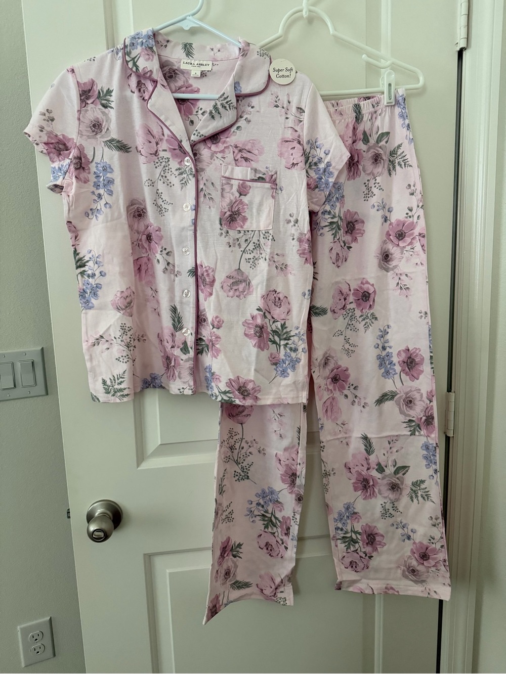 Pink Floral Pajama Set - Short Sleeve Top & Pants
